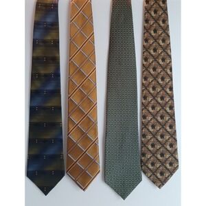Lot Of 4 Mens Silk Neck Ties Green Gold  Grandpacore Hipster Preppy Academia